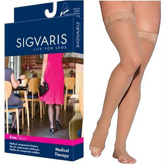 782n Style Sheer Thigh, 20-30mmhg, Open Toe, Large, Long, Natural