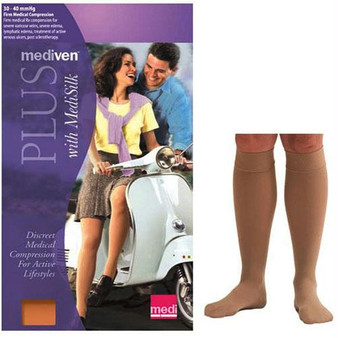 Mediven Plus Calf With Silicone Top Band, 30-40, Closed Toe, Beige, Size 7