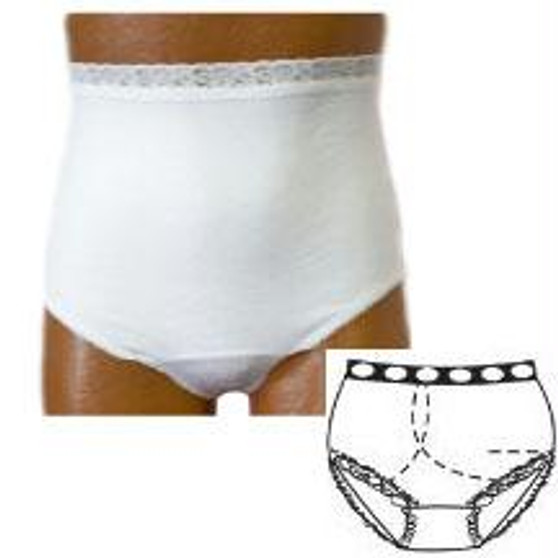 Options Ladies' Basic With Built-in Barrier/support, White, Right-side Stoma, Medium 6-7, Hips 37" - 41