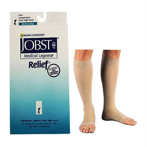 Relief Knee-high With Silicone Band, 20-30, X-large, Full Calf, Open Toe, Beige