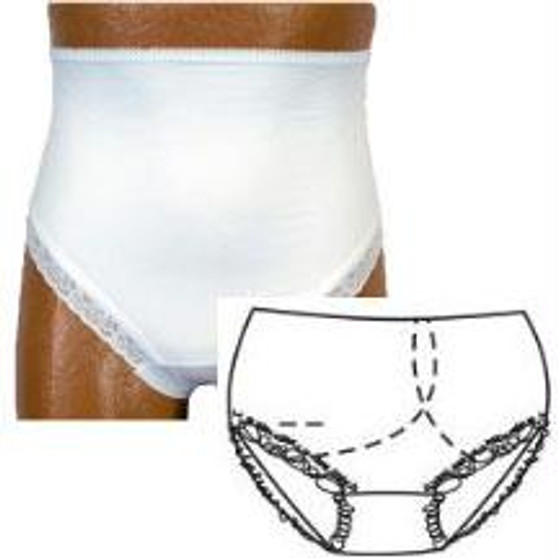 Options Ladies' Brief With Open Crotch And Built-in Barrier/support, Black, Left-side Stoma, Medium 6-7, Hips 37" - 41"