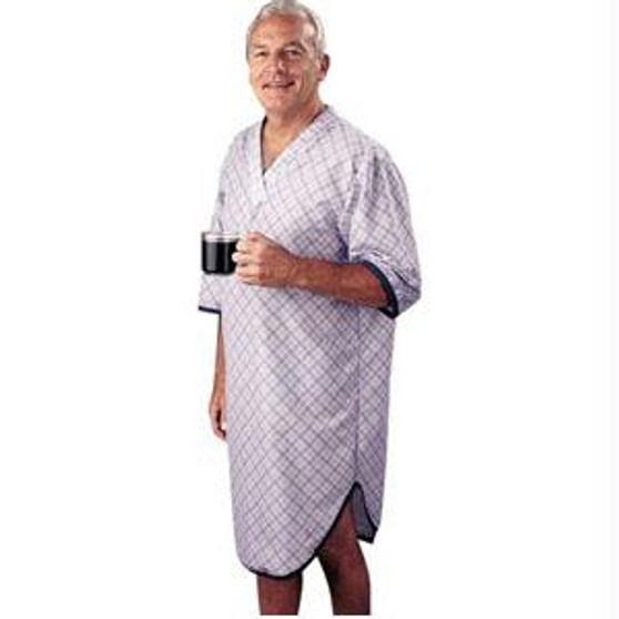 Sleepshirt Men's Patient Gown, Blue Plaid, Small/medium