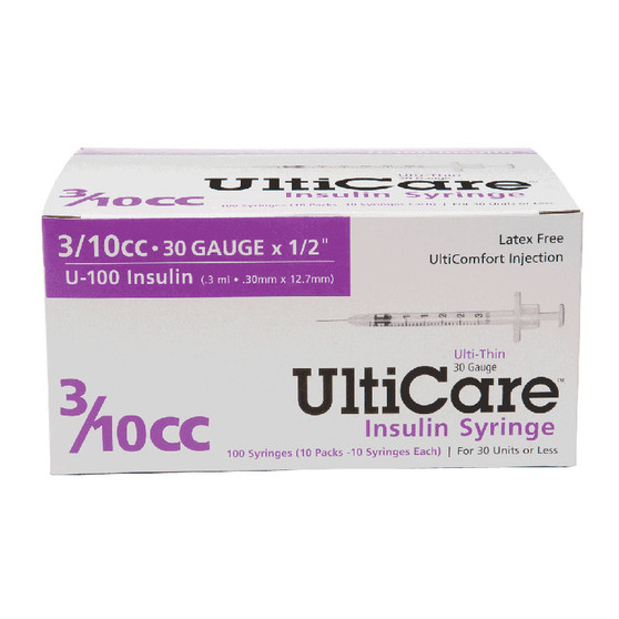 Ulticare Insulin Syringe 30g X 1/2", 3/10 Ml (100 Count)