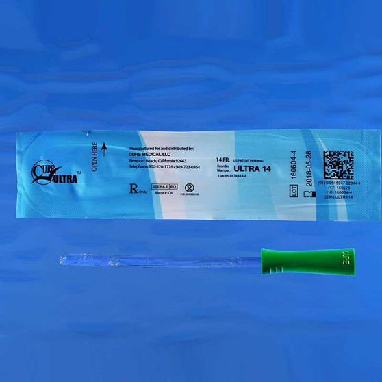 Pre-lubricated 14 Fr Catheter, Sterile, Female, 6", Straight Tip