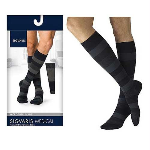 832c Style Patterns Calf, 20-30mmhg, Men's, Medium, Long, Onyx Stripe