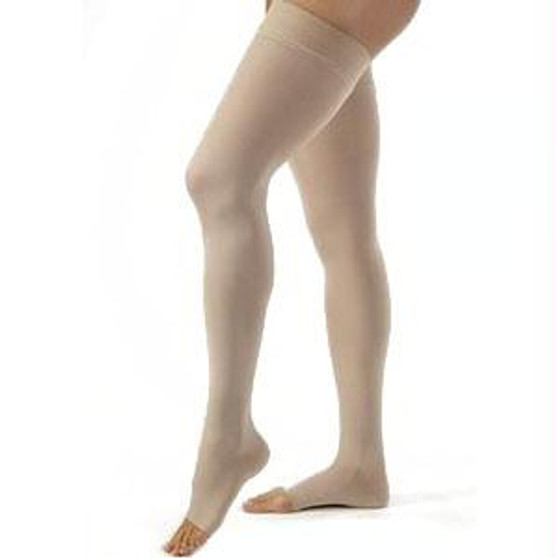 Opaque Thigh High, 20-30, Open Toe, Small, Beige