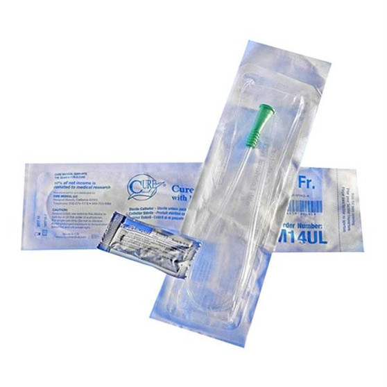 Cure Pocket Coude Catheter, 14 Fr, 16" Sterile Intermittent Catheter With Funnel End And Lubricant Packet, Latex-free, Dehp-free