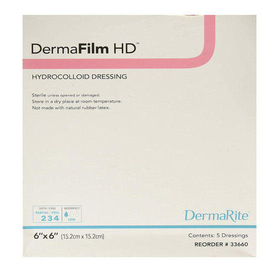 Dermafilm Hydrocolloid High Density Wound Dressing, 6" X 6"
