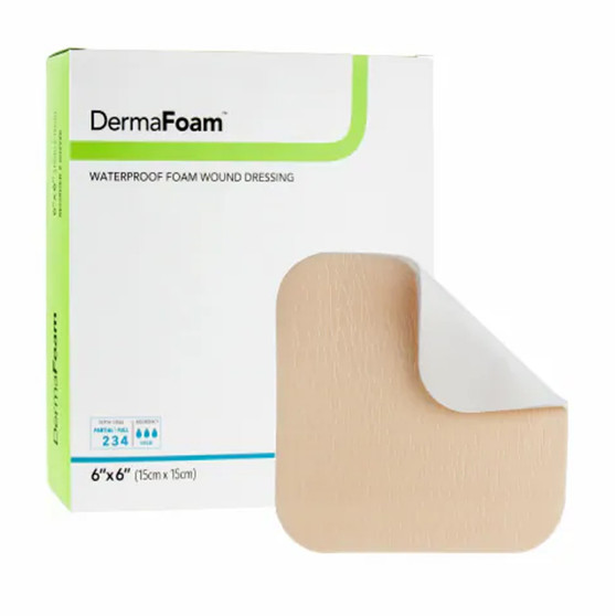 Dermafoam Waterproof Foam Wound Dressing Without Border, 6" X 6"