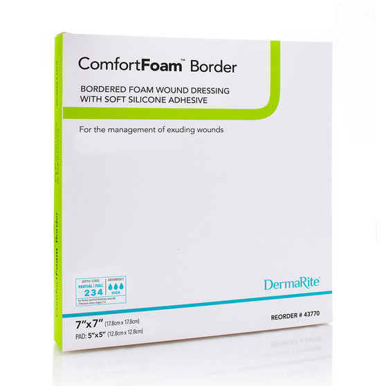 Comfortfoam Border Foam Wound Dressing With Soft Silicone Adhesive, 7" X 7"