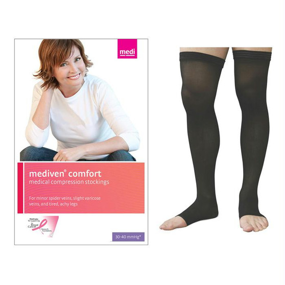 Mediven Comfort Thigh-high With Silicone Top Band, 30-40, Petite, Open, Ebony, Size 3