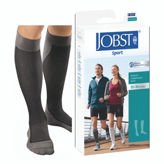 Jobst Sport Sock Knee-high, 20-30, Closed, Medium, Black/grey