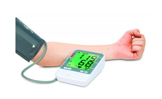 Jobar Color-Coded Arm Cuff Blood Pressure Monitor, with Backlit Hypertension Indicator