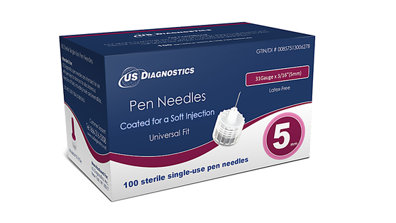 USD Pen Needles  31 Gauge x 3/16 (5mm) 100 Ct For Glucose Care