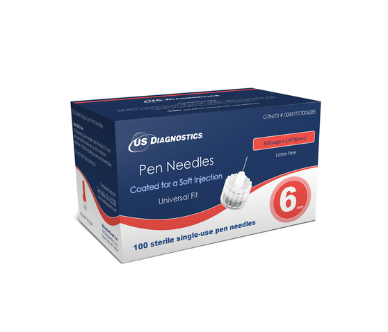 USD Pen Needles 31 Gauge x 1/4 (6mm) 300 Ct For Glucose Care