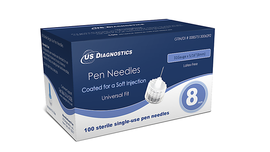 USD Pen Needles 31 Gauge x 5/16 (8mm) 100 Ct For Glucose Care