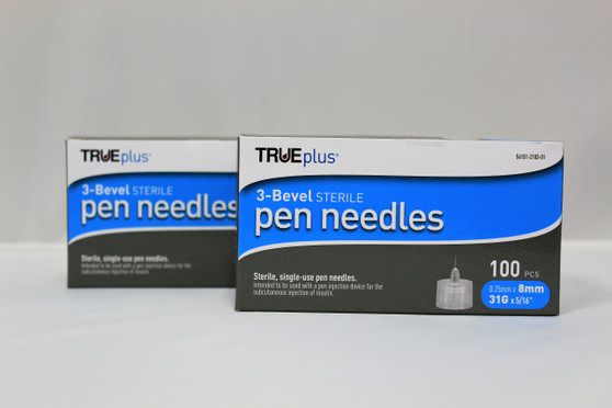 TRUEplus Sterile, Single-Use Pen Needles, 31g, 8mm (5/16 inch) - 2 Pack