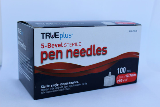 TRUEplus 5-Bevel Sterile, Single-Use Pen Needles, 29g, 12mm (1/2 inch) - 2 Pack