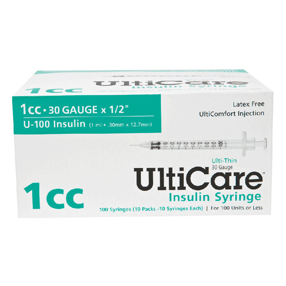 Ulticare Insulin Syringe 30g X 1/2", 1 ML - 100 Ct