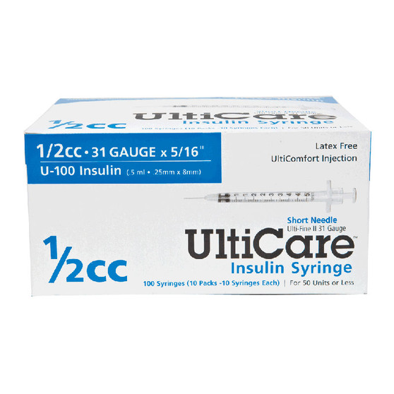 Ultimed Short Needle Insulin Syringe 31g X 5/16", 1/2 ML -100 Ct