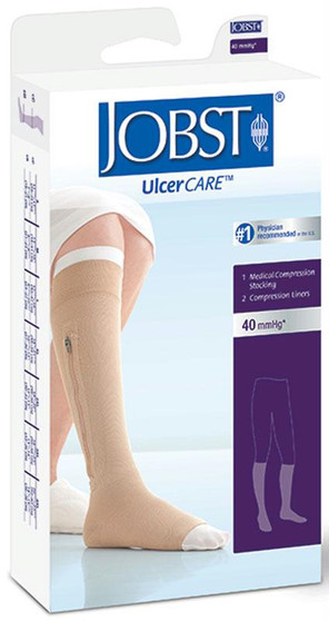Ulcercare Zippered Knee-high 30-40mmhg Open Toe W/liner Large, Beige