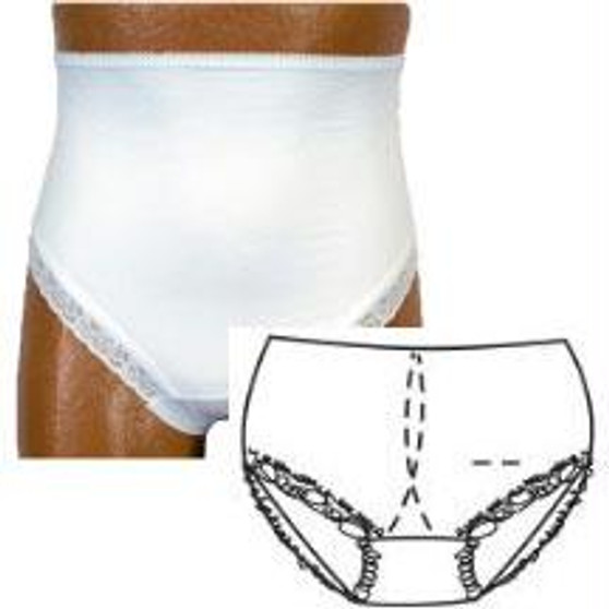 Options Ladies' Brief With Built-in Barrier/support, White, Center Stoma, Small 4-5, Hips 33" - 37"