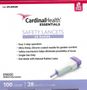 Cardinal Health ReliaMed Safety Lancet 28G Disposable For Glucose Care