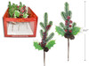 Pick Xmas Snow Dusted Evergreen Pine W/ Holly Berries & Pine Cones 13.5in (MOQ:36)