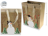 Xmas Kraft Foil + Glitter Snowman Giftbag - Medium . With 2-Side Linen + Jute Hanger. J-Hook
Country of origin: CN