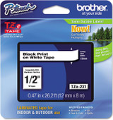 Labeling Tape TZE-231 Black Print on White Tape  (1/2")