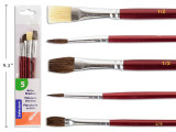 Brush Set Assorted Sizes w/Wood Handle & Vinyl Pouch 5ct.