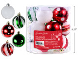 Ornament Assortment-Balls 15pk 60mm Red/Green/White. 5 Asst./Pack. PVC Tube w/Label., MOQ:6
