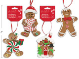 Ornaments 4in x 2-5/8in Xmas Layered Gingerbread Man / House Clay 4 Asst.Styles. h/c., MOQ:24