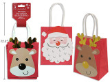 Gift Bags 3pk Xmas Foil/ Iridescent Glitter Tip-On Character 2 Asst: Reindeer / Santa. Barbell h/c.., MOQ:12
