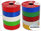 Ribbon 40ft Lacquer/Holographic Decorative Log. Asst.Colours/Roll., MOQ:24