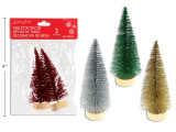 Tabletop Decoration-Tree 2pk 5.6in Xmas Glitter Bottle Brush w/Wooden Base. 4 Asst. Pbh., MOQ:12