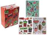 Gift Bags Large Matte Goil Foil Hotstamp Xmas Pattern  PP Handle. 4 Asst. J-hook., MOQ:12