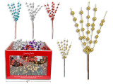 Picks 12in 5-Stem Glitter Berry 4 Asst. Col. Red/ Silver/ Gold/ Blue. 48/ Dsp., MOQ:48
