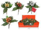 Picks 6in Metallic Poinsettia Pine 4 Asst.Colours. 48/Display., MOQ:48