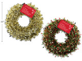 Wreath 15in(D) Tinsel w/ Stars. 2 Asst.: Red+Green / Gold. Cht., MOQ:12