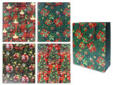 Gift Bags Jumbo, Matte Holographic Hotstamp Plaid Whimsical,  PP Handle. 4 Asst. J-hook., MOQ:12