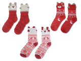 Socks w/ 3-D Ears 12.4in Ladies Jacquard Xmas Character Printed Printed 3 Asst. J-hook w/ h/c., MOQ:12