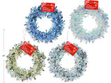 Wreath 11in Xmas Chunky Iridescent Tinsel 4 Asst: Silver / Champagne / Blue / Clear. Cht., MOQ:24