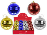 Ornaments-Balls 60mm Xmas Solid Coloured Disco Ball/Tinsel Hanger. 4 Asst.Cols. Cht. 16/Dsp., MOQ:16
