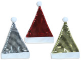 Santa Hat w/Fur Trim 17in(L) x 15in(W) Xmas Disco Ball Foil Hotstamp  2.75in(H) Trim. 3 Cols. h/c., MOQ:12