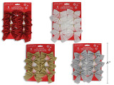 Bows (Mini) 8pk 3.5in x 3in 2 Loop Glitter 4 Cols: Red/Gold/Silver/White. T.o.c., MOQ:24