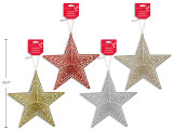 Ornaments-Stars 9in (D) x 2.75in (Depth) Xmas Glitter Die-Cut 3-  3 Asst. Colours. h/c., MOQ:24