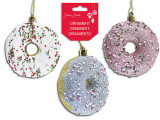 Ornaments-Donuts 3.3in Xmas Beaded Glitter/Tinsel Hanger. 3 Cols. h/c., MOQ:24