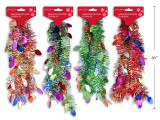 Garland 9ft x 3.6ply Tinsel w/Die-cut Light Bulb. 3in Tips. 4 Asst. h/c., MOQ:12