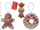 Ornaments-Gingerbread Assortment w/Multi-Colour Sprinkles. Cotton Hanger. 3 Asst.Styles. Cht., MOQ:24